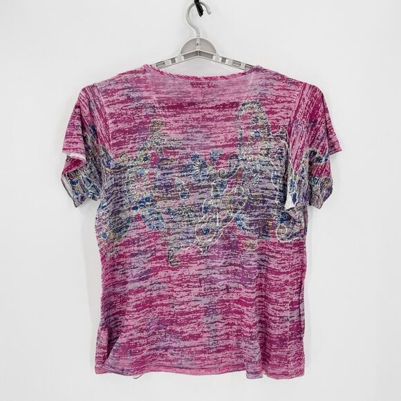 Maurices True Y2K floral sparkle studded v-neck pink burnout T-shirt size 3X - Picture 2 of 7